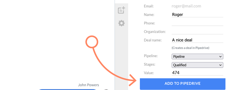 Provide additional details about your Person and click on Add to Pipedrive to proceed