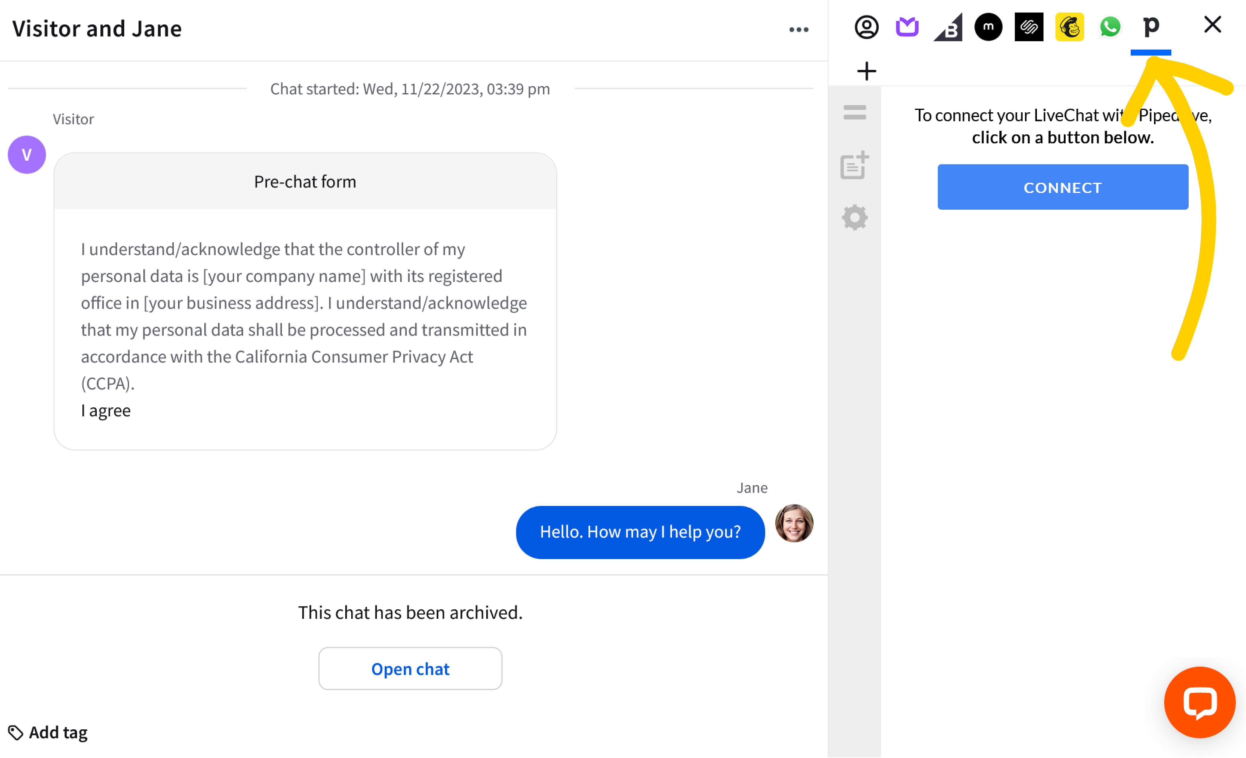 Open Pipedrive to proceed with configuration
