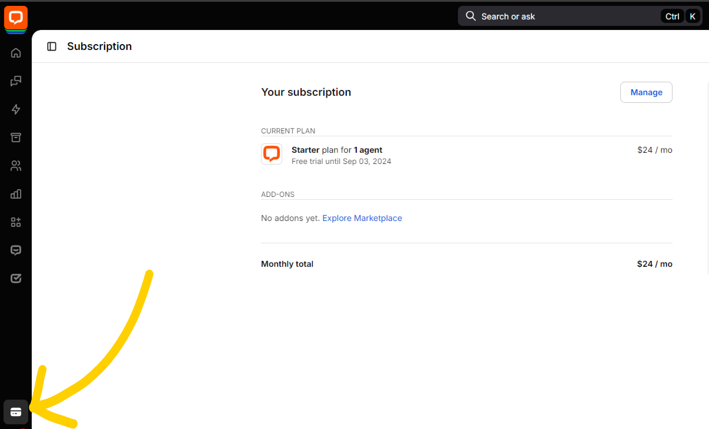 How to enter the LiveChat app billing section