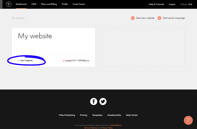 Tilda edit website